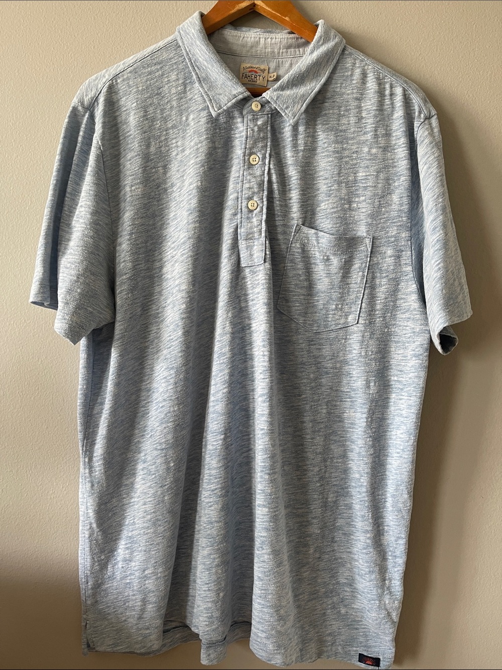 Faherty Light Blue Heather Polo with Pocket